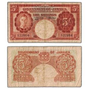 SOLD Jamaica 1939 5 Five Shillings Note P #37a - Circulated