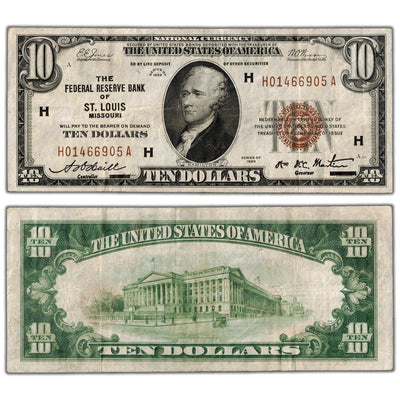 United States 1929 $10 St. Louis, MO National Currency Note - VF