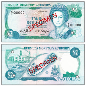 Bermuda 1989 $2 Two Dollars Specimen Note P #34bS - Choice UNC