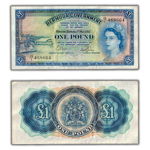 SOLD Bermuda 1957 1 One Pound Note P #20b - VF/EF