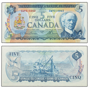 SOLD $5 1972 Bank of Canada Note Lawson-Bouey SW Prefix BC-48b - AU/UNC