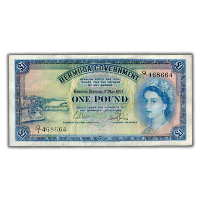 SOLD Bermuda 1957 1 One Pound Note P #20b - VF/EF