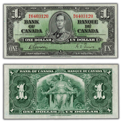 $1 1937 Bank of Canada Note Gordon-Towers W/A Prefix BC-21c - EF/AU