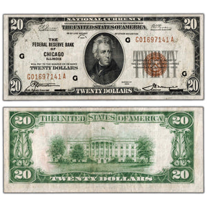 United States 1929 $20 Chicago, IL National Currency Note - VF