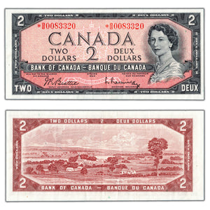 SOLD $2 1954 Bank of Canada Note *B/B Replacement Prefix BC-38bA - VF+
