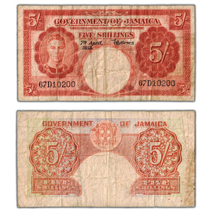 SOLD Jamaica 1955 5 Five Shillings Note P #37b - Circulated