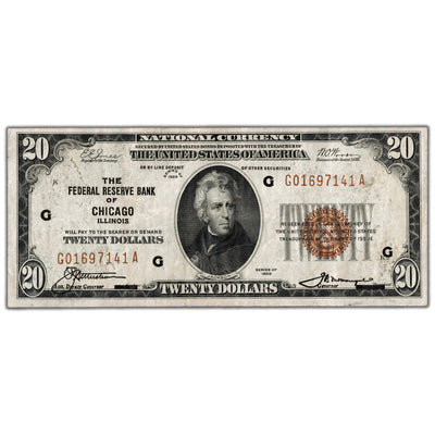 United States 1929 $20 Chicago, IL National Currency Note - VF