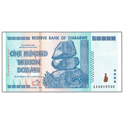 SOLD Zimbabwe 2008 100 Trillion Dollars Note P #91 - Choice UNC