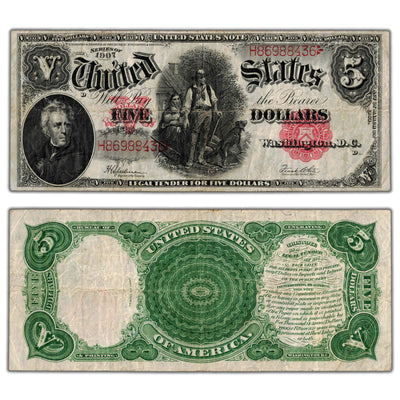 SOLD United States 1907 $5 Five Dollars Legal Tender "Woodchopper" Note Fr. 91