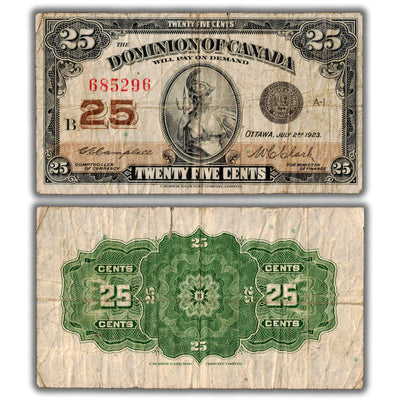 25 Cents 1923 Dominion of Canada Shinplaster Note DC-24d - Pinholes