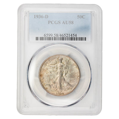 United States 1936-D 50 Cents Walking Liberty Half Dollar Silver Coin - PCGS AU-58