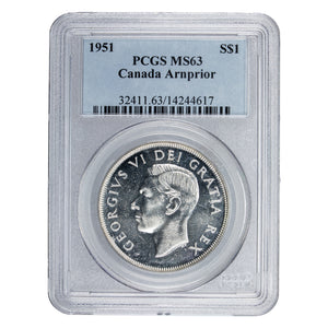 SOLD Canada 1951 Arnprior $1 Silver Dollar Coin - PCGS MS-63
