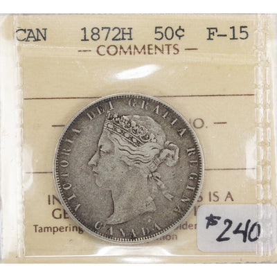 SOLD Canada 1872-H 50 Cents Half Dollar Silver Coin - ICCS F-15
