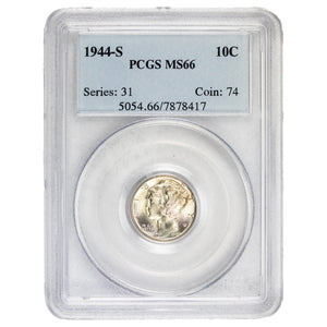 SOLD United States 1944-S 10 Cents Mercury Dime Silver Coin - PCGS MS-66
