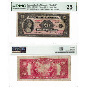 SOLD $20 1935 Bank of Canada Note English Text Small Seal BC-9b - PMG VF-25