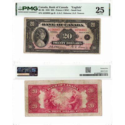 SOLD $20 1935 Bank of Canada Note English Text Small Seal BC-9b - PMG VF-25