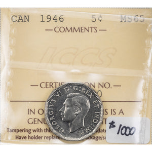 SOLD Canada 1946 5 Cents Nickel Coin - ICCS MS-65