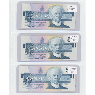 $5 1986 Bank of Canada Notes - Lot of 10 - Retail $289