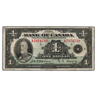 $1 1935 Bank of Canada Note English Text Letter A BC-1 - Fine