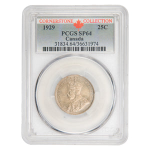 Canada 1929 25 Cents Quarter Specimen Silver Coin - PCGS SP-64 - Ex. Cornerstone
