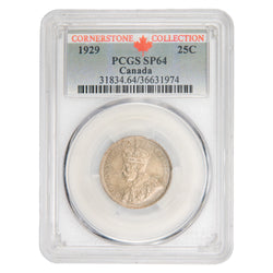 Canada 1929 25 Cents Quarter Specimen Silver Coin - PCGS SP-64 - Ex. Cornerstone