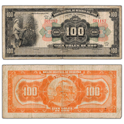 Peru 1946 100 Soles de Oro Note P #69Aa - Circulated (tear)
