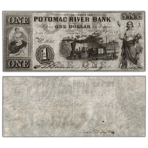 SOLD United States 1855 Potomac River Bank $1 One Dollar Obsolete Note - About EF