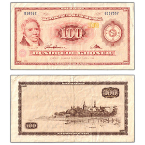 SOLD Denmark 1965 100 Kroner Note P #46d - VF