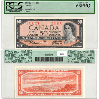 SOLD $50 1954 Bank of Canada Note Beattie-Coyne A/H Prefix BC-42 a - PCGS UNC-63 PPQ