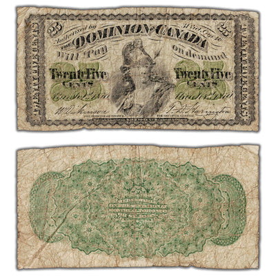 25 Cents 1870 Dominion of Canada Shinplaster Note Plain DC-1c - Minor Pinholes