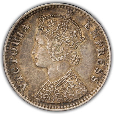 India 1889 Incuse B 1/4 Rupee Silver Coin KM #490