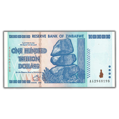 SOLD Zimbabwe 2008 100 Trillion Dollars Note P #91 - Uncirculated