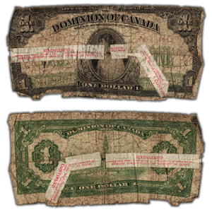 SOLD $1 1917 Dominion of Canada Note Series W DC-23b - Heavily Used/Damaged