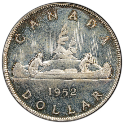 Canada 1952 No Waterlines $1 Silver Dollar Coin - Choice Uncirculated +