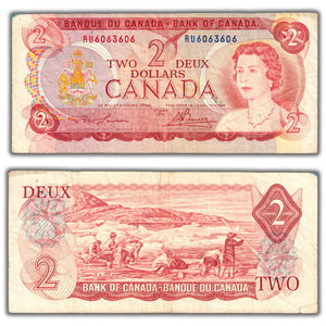 SOLD $2 1974 Bank of Canada Note RU Prefix BC-47a - 3 Digit Radar
