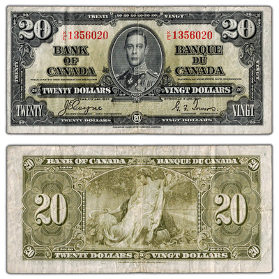 $20 1937 Bank of Canada Note Coyne-Towers K/E Prefix BC-25c - Fine (tear)