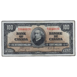 SOLD $100 1937 Bank of Canada Note Coyne-Towers B/J Prefix BC-27c - VF