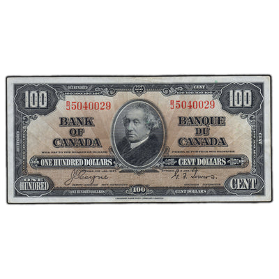 SOLD $100 1937 Bank of Canada Note Coyne-Towers B/J Prefix BC-27c - VF