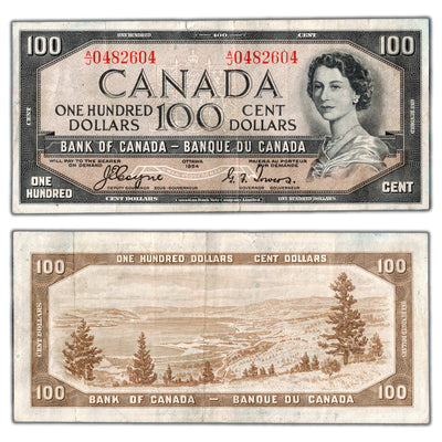 $100 1954 Bank of Canada Note Devil Face Coyne-Towers BC-35a - VF (small tear)
