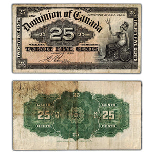 SOLD 25 Cents 1900 Dominion of Canada Shinplaster Note Boville DC-15b - Fine (pinholes)