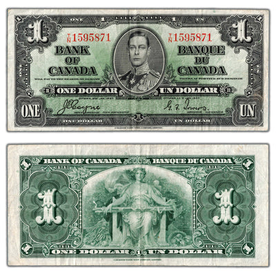 $1 1937 Bank of Canada Note Coyne-Towers T/N Prefix BC-21d - VF