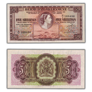 SOLD Bermuda 1957 5 Five Shillings Note P #18b