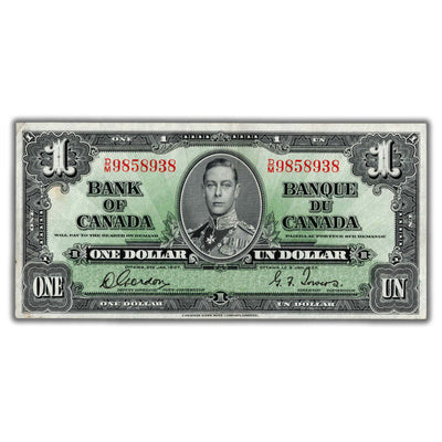 $1 1937 Bank of Canada Note Gordon-Towers D/M Prefix BC-21c - VF/EF