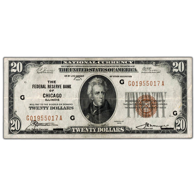United States 1929 $20 Chicago, IL National Currency Note - VF+