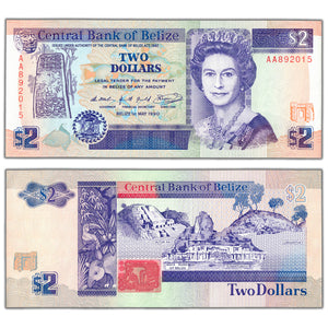 SOLD Belize 1990 $2 Two Dollars Note P #52a - Choice UNC