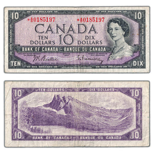 SOLD $10 1954 Bank of Canada Note *A/D Replacement Prefix BC-40bA - Fine