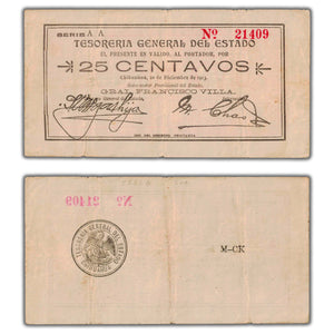 SOLD Mexico Tesoreria General Del Estado 1913 25 Centavos Note P #S551e - Minor Pencil