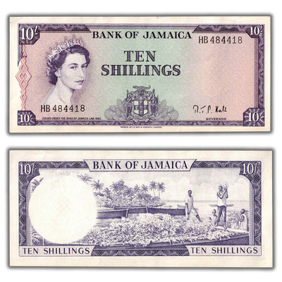 SOLD Jamaica N.D (1964) 10 Ten Shillings Note P #51Bd - EF/AU