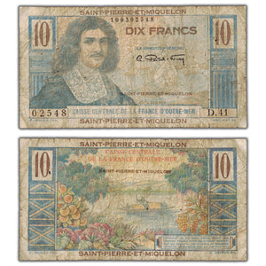 SOLD Saint Pierre & Miquelon ND (1950-60) 10 Ten Francs Note P #23 - Circulated (pinholes)