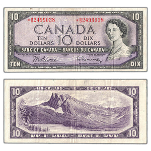 SOLD $10 1954 Bank of Canada Note *B/D Replacement Prefix BC-40bA - VF